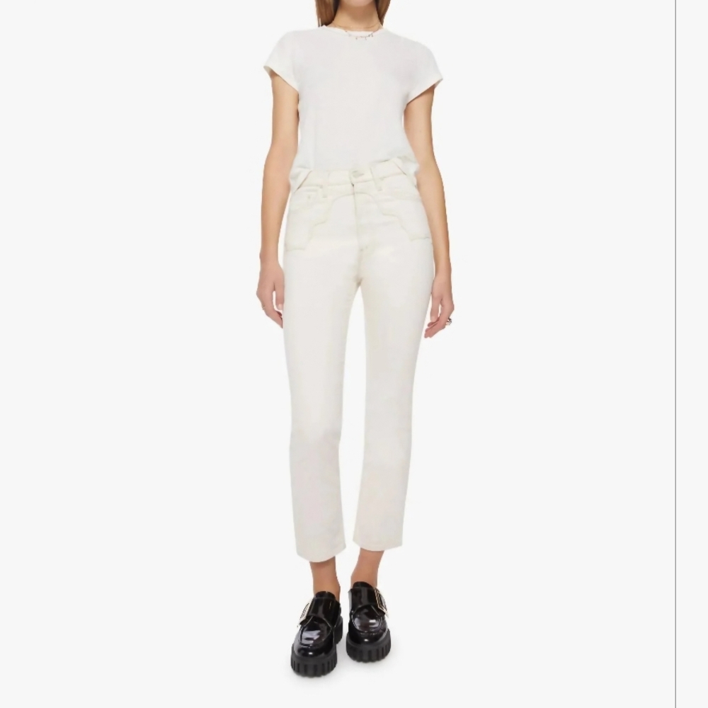 EPOC MOTHER Superior Buckle Bunny Rider Act Natural Ankle White Denim Jeans